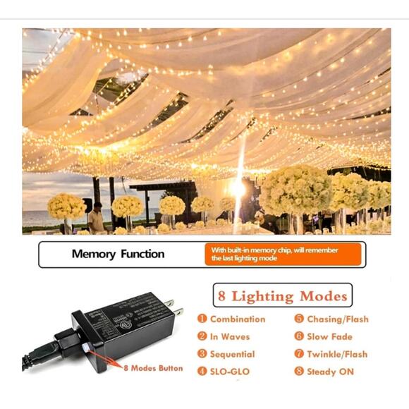 180FT 500 LED Lights Warm White 8 Modes Led Twinkle Fairy Light Plug in - Picture 4 of 8